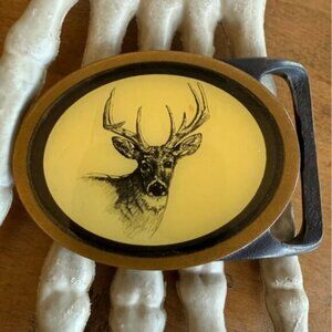 Vintage 70s Deer Solid Brass Belt Buckle Hunting Outdoors USA ~ One Size